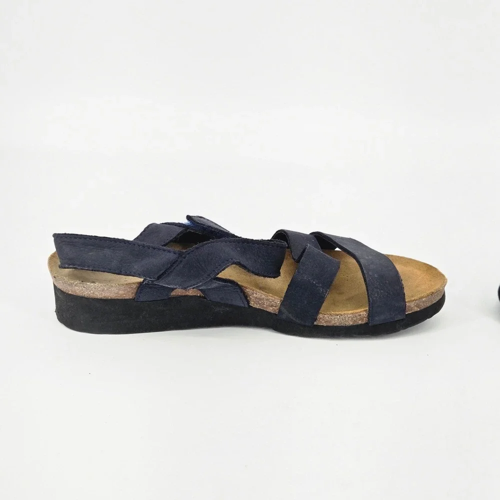 Naot Kayla Black Matte Strappy Cork Wedge Comfort Slingback Sandals Size EU 39